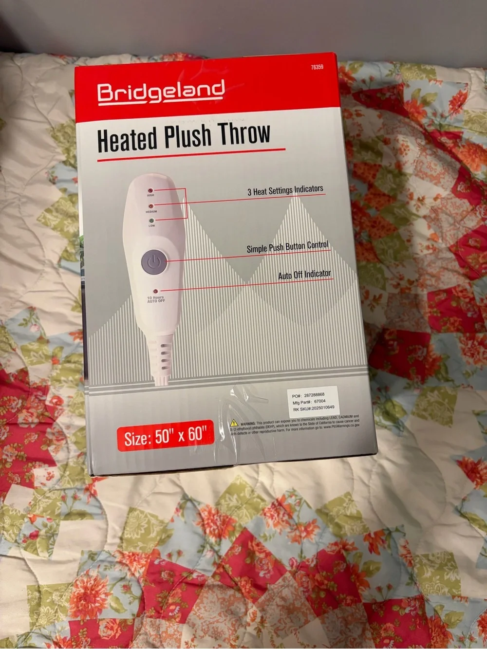 Bridgeland heated plush throw NEW in box 50x60